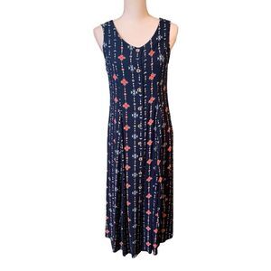 Koret Maxi Dress Womens Small Blue Floral Geometric Smocked Festival Timeless